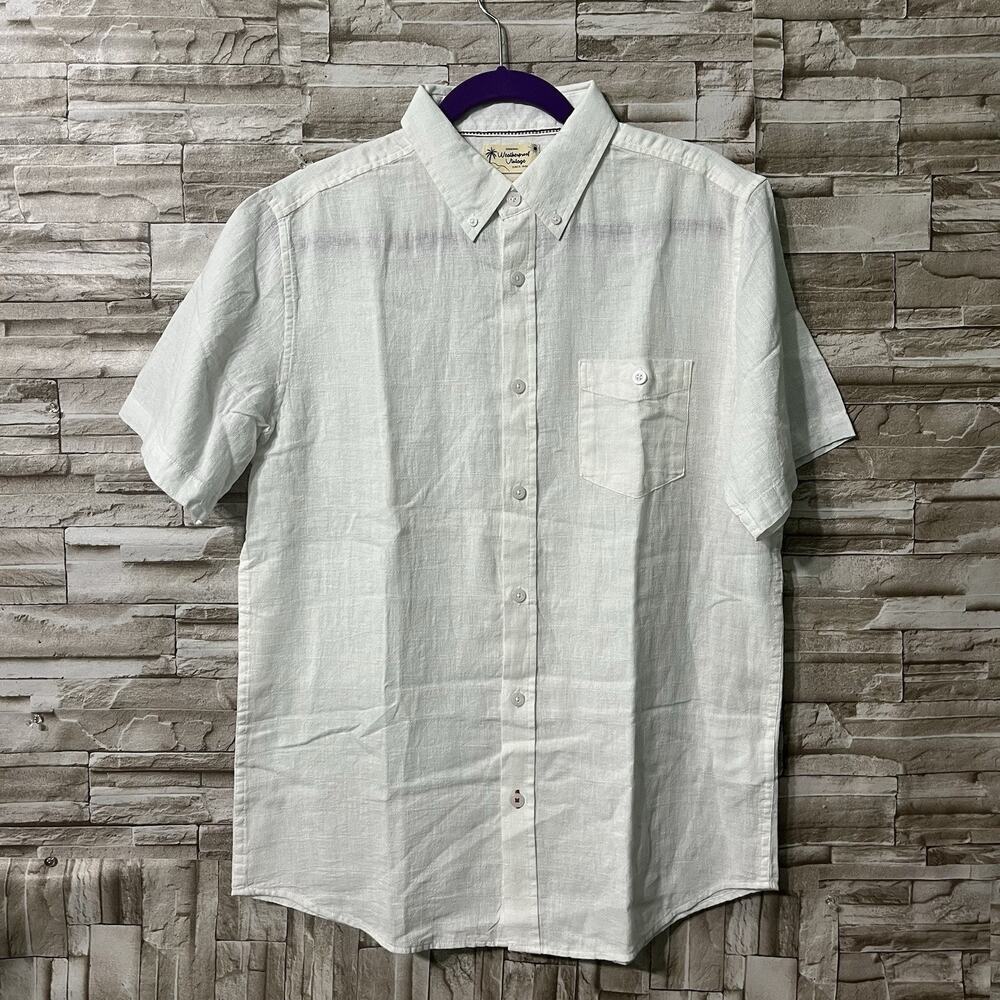 Weatherproof Vintage Men’s Washable Linen Short Sleeve Woven Shirt Size Medium